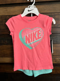 ✨NWT Nike Pink Short Sleeve Tee with Mint Green Heart Logo & Shorts✨