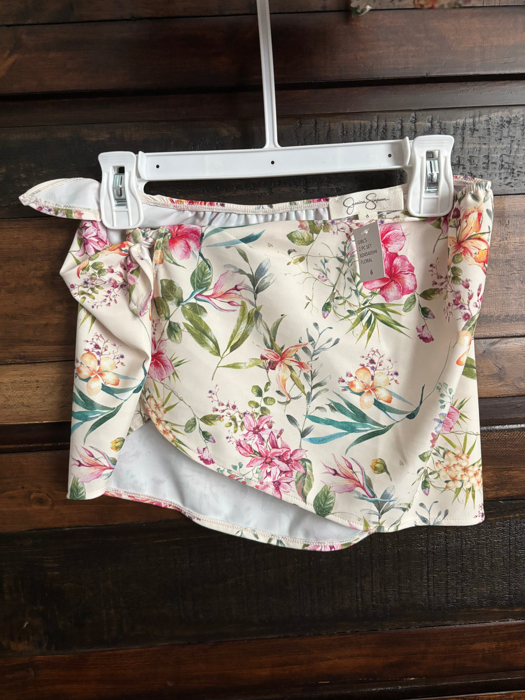 🌸NWT Jessica Simpson Girls Floral Smocked One-Piece Swimsuit with Skirt🌸