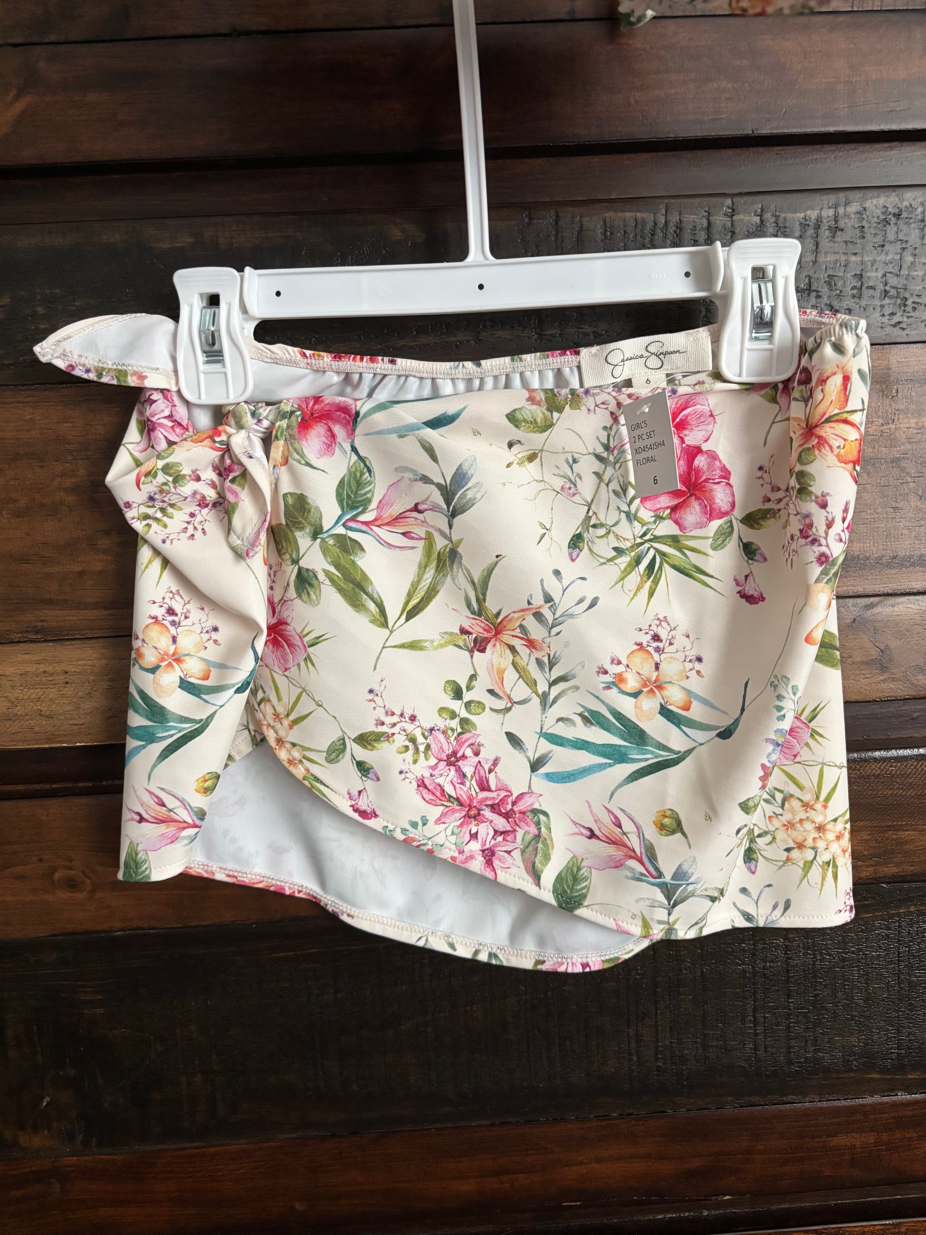🌸NWT Jessica Simpson Girls Floral Smocked One-Piece Swimsuit with Skirt🌸