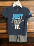 💙NWT Nike Kids "Just Do It" Navy Short-Sleeve Tee & Gray Short Set💙