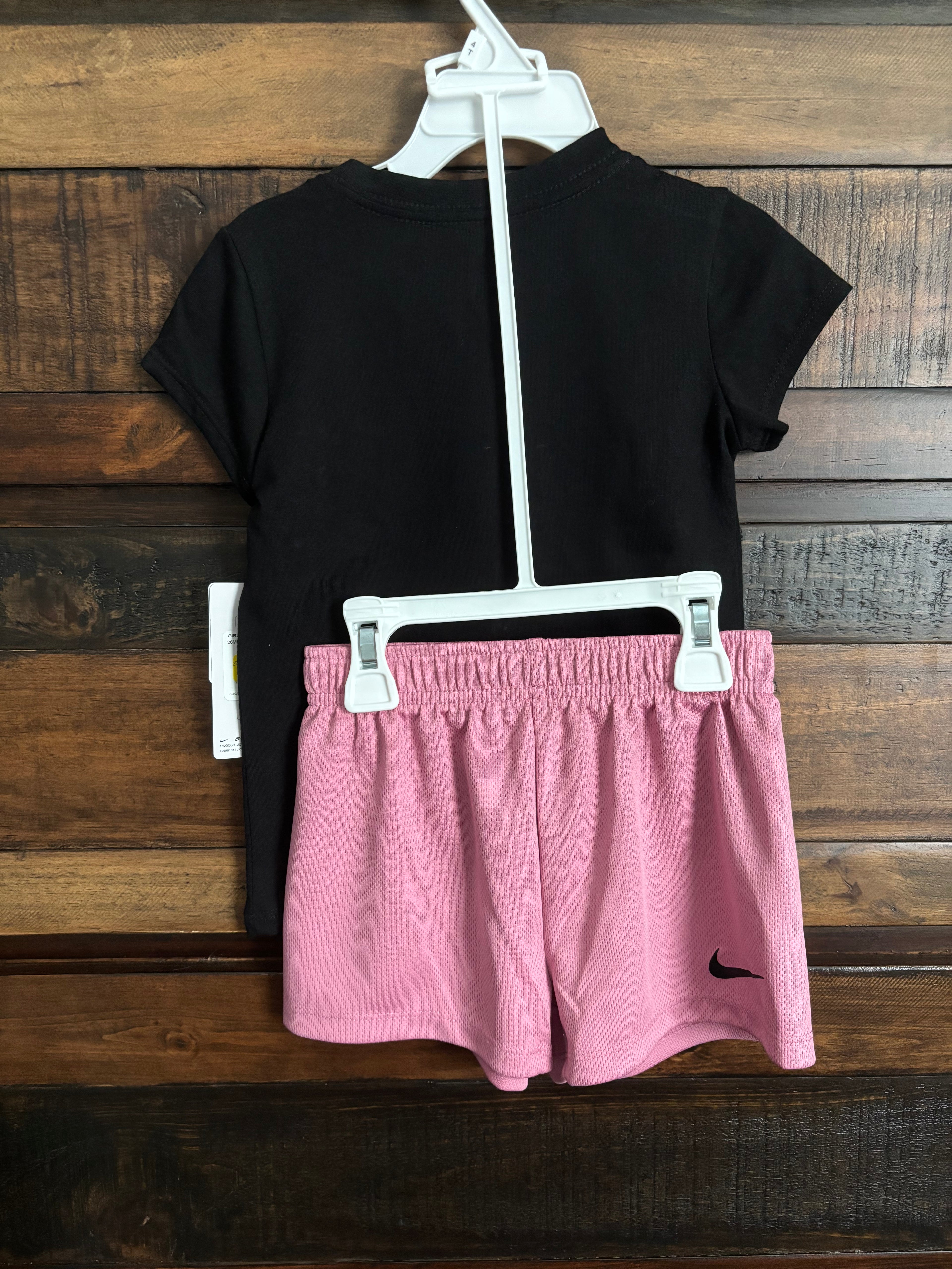 💕NWT Toddler Nike Black w/ Rainbow Logo Tee & Pink Shorts Set💕