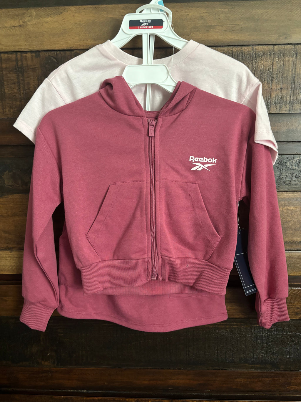 ✨NWT 3PC Reebok Girls' Dusty Rose Zip Hoodie w/Matching Skort & Light Pink Tee✨