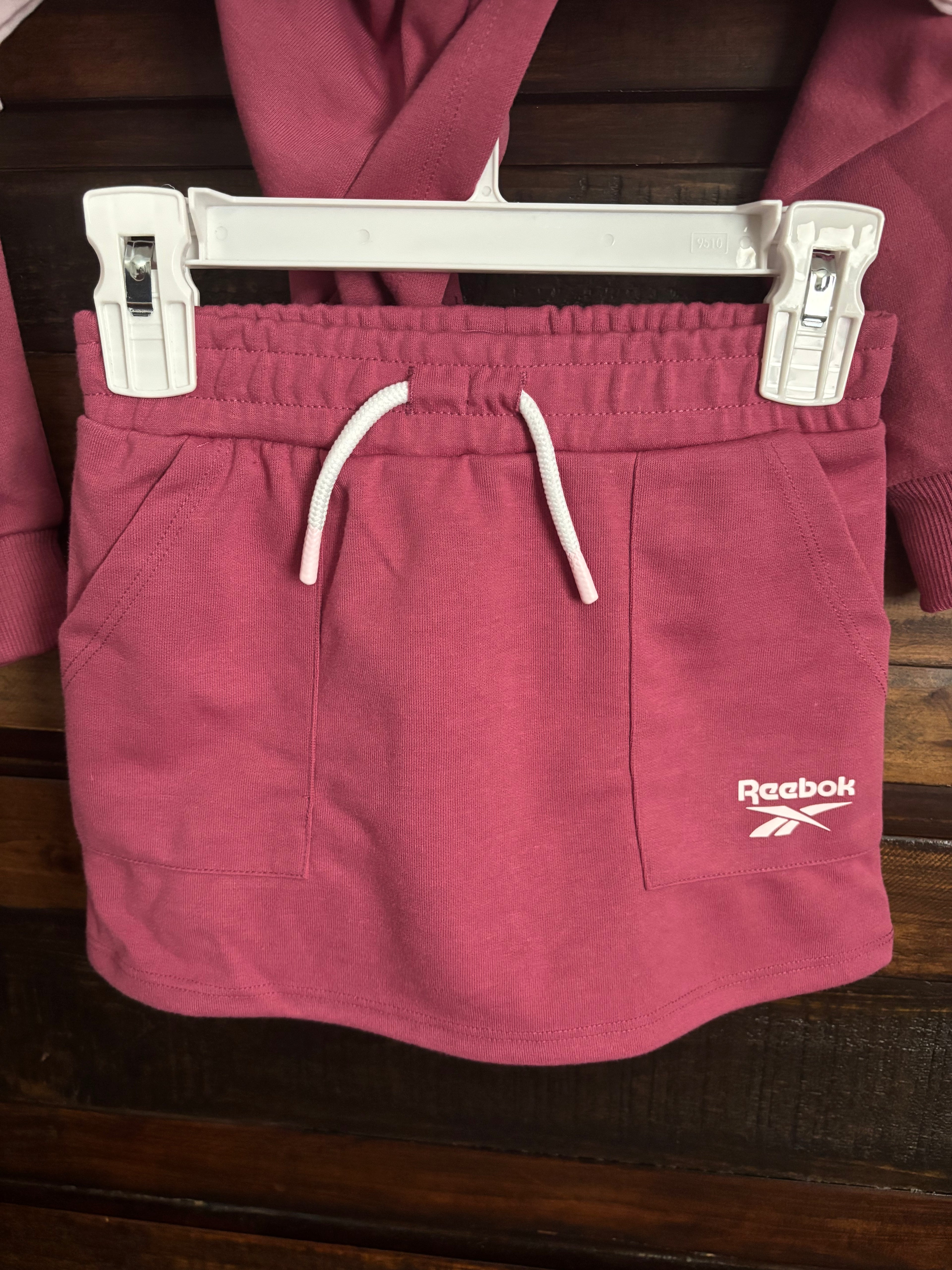 ✨NWT 3PC Reebok Girls' Dusty Rose Zip Hoodie w/Matching Skort & Light Pink Tee✨
